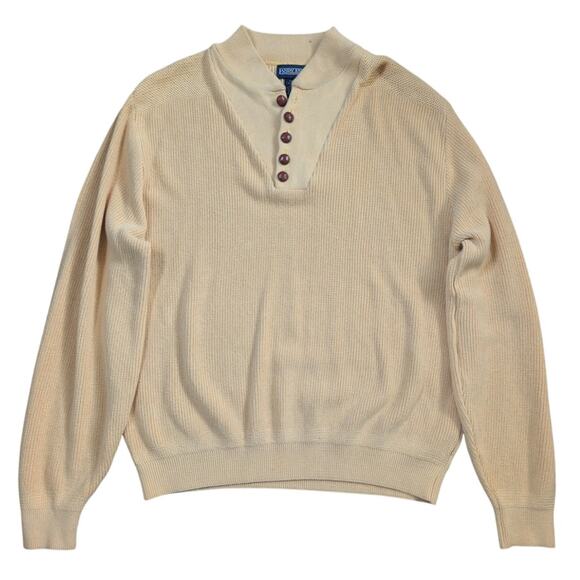 Vintage Lands End Chunky Knit Henley Sweater Men XL Preppy Old Money Grandpa 90s - Picture 1 of 5